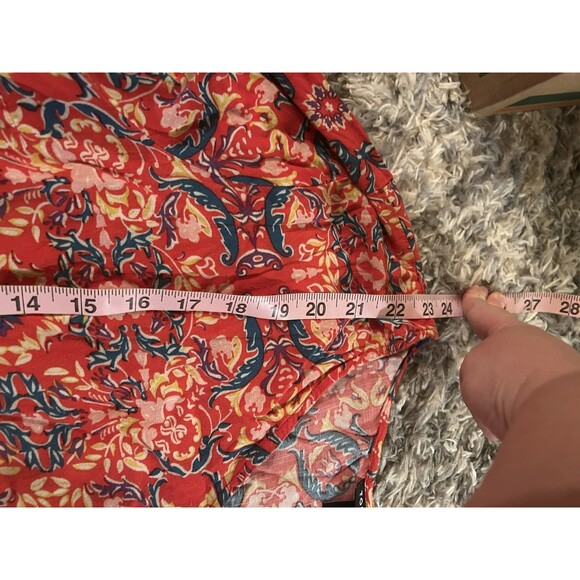 Torrid Womens 3X Red Paisley Western Tie Front‎ Bell Sleeve V-Neck Boho Slub - Picture 6 of 7